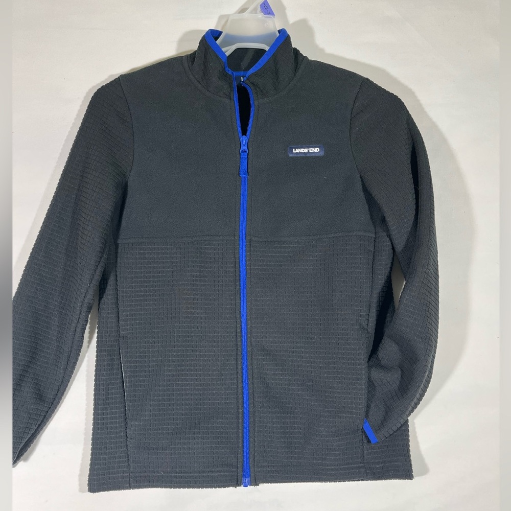 LANDS END SOFTSHELL FLEECE YOUTH JACKET FULL ZIP‎ UNISEX XL 14-16 BLACK/BLUE A75